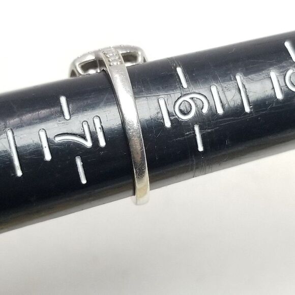 Vintager Sterling Silver Princess Cut Square Rhinestone Double Halo Ring,  6 1/2 - Picture 6 of 8